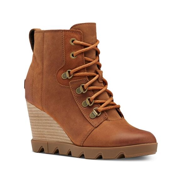 NWT SOREL Womens Brown Up Treaded Joan Round Toe Wedge Leather Booties 8 - Picture 1 of 5